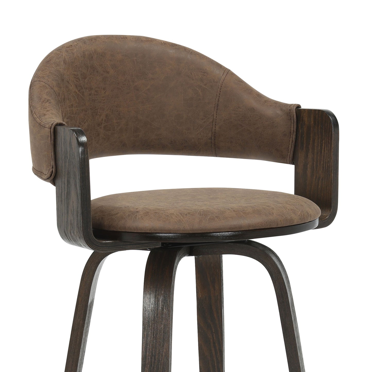 Daxton - Swivel Bar Height Round Back Wood Bar Stool With Faux Leather Seat
