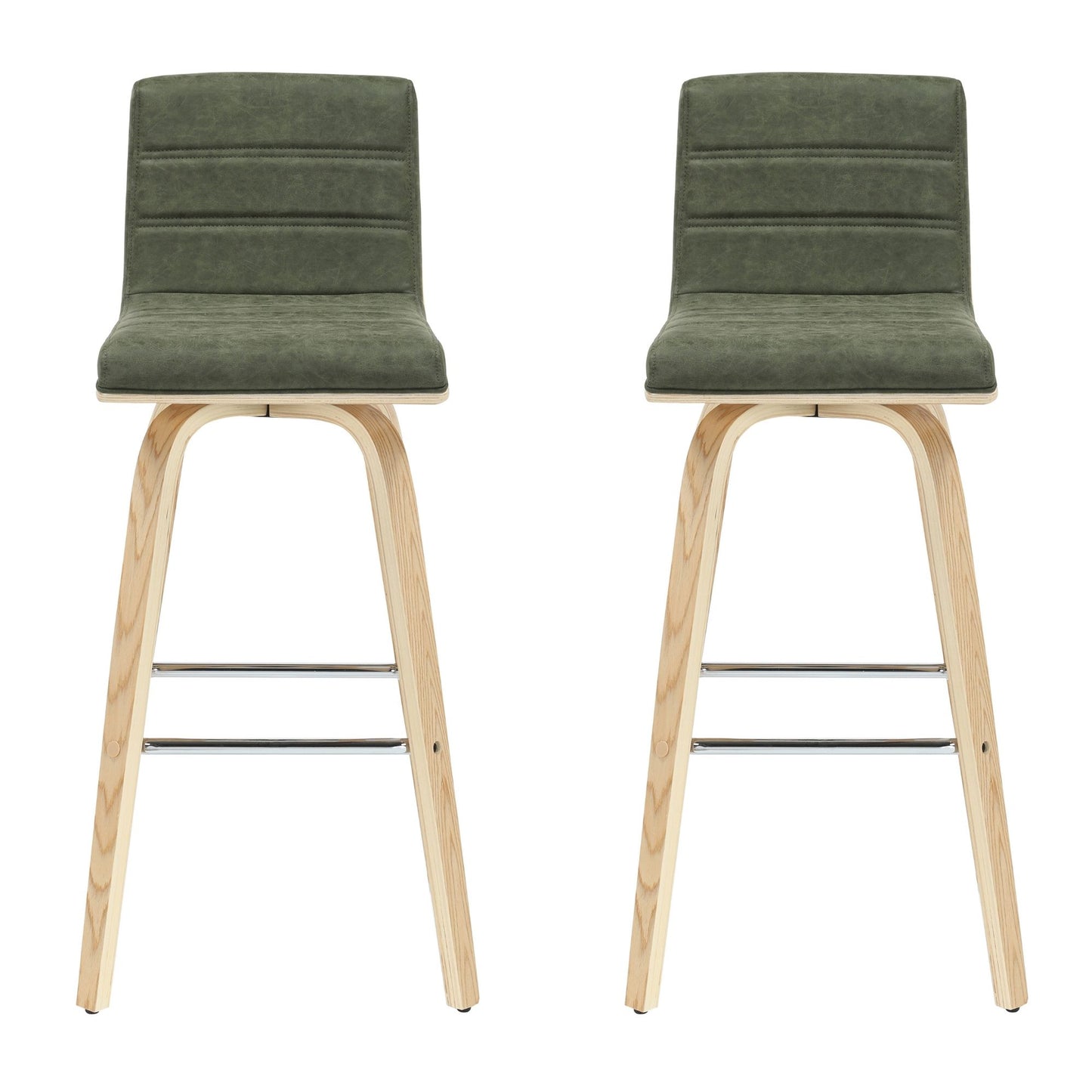 Vienna - 39.5" Swivel Bar Height Square Back Wood Bar Stool With Faux Leather Seat