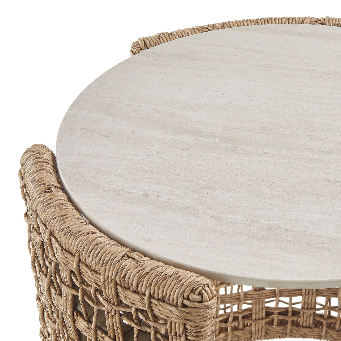 Driftbay - Rattan Round Outdoor Side Table With Sintered Stone Table Top - Natural
