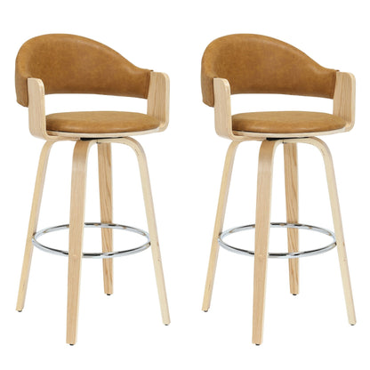 Daxton - Swivel Bar Height Round Back Wood Bar Stool With Faux Leather Seat