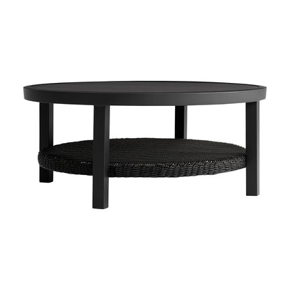 Grand - Aluminum Outdoor Round Conversation Table With Wicker Shelf - Black