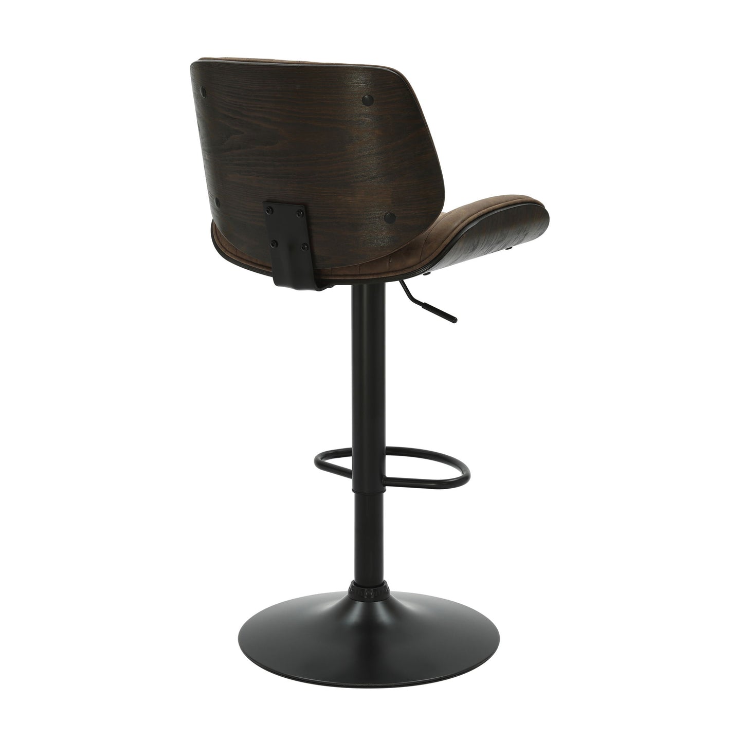 Brock - Adjustable Swivel Curved Back Wood Bar Stool With Faux Leather Seat