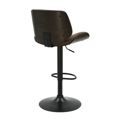 Brock - Adjustable Swivel Curved Back Wood Bar Stool With Faux Leather Seat
