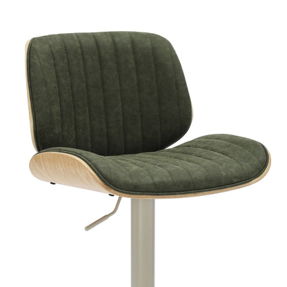 Brock - Adjustable Swivel Curved Back Wood Bar Stool With Faux Leather Seat