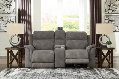 Next-Gen Durapella - Power Reclining Loveseat with Console/Adj Hdrst - Slate