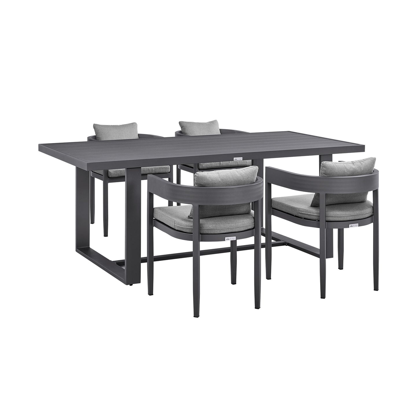 Menorca - Outdoor Patio 5-Piece Dining Table Set In Aluminum With Gray Cushions