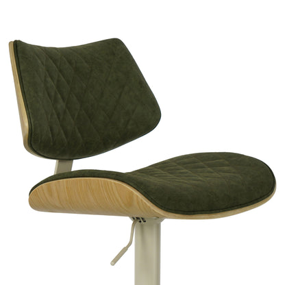 Leland - Adjustable Swivel Curved Back Wood Bar Stool With Faux Leather Seat