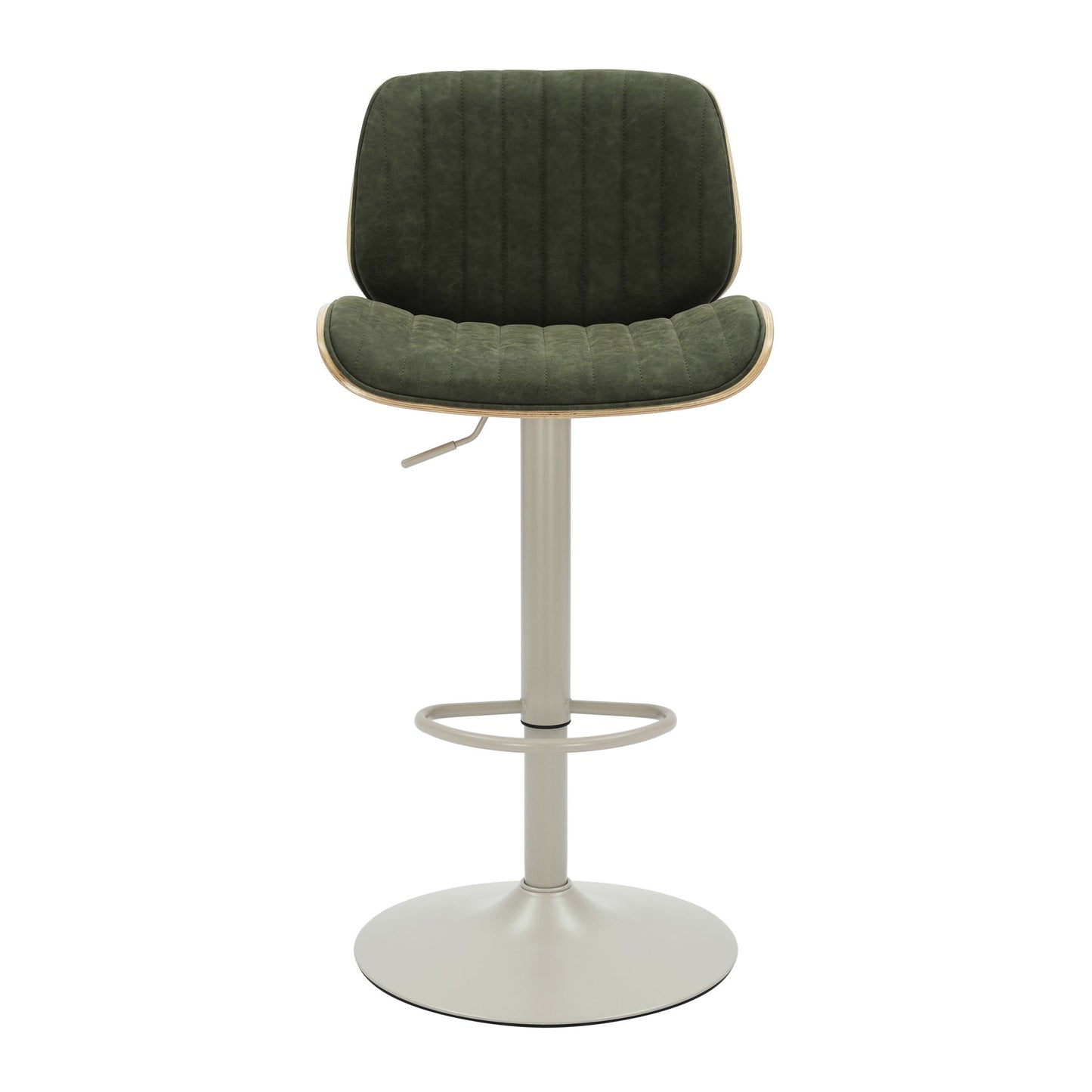 Brock - Adjustable Swivel Curved Back Wood Bar Stool With Faux Leather Seat