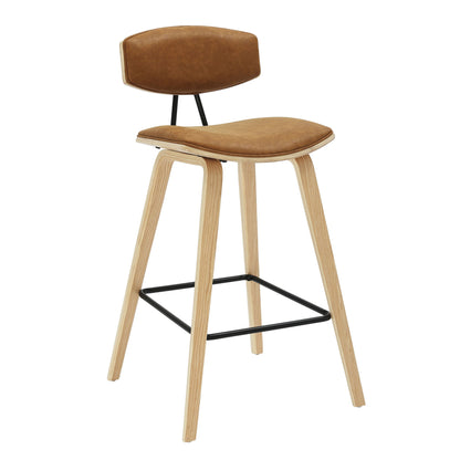Fox - Counter Height Curved Back Wood Bar Stool With Faux Leather Seat