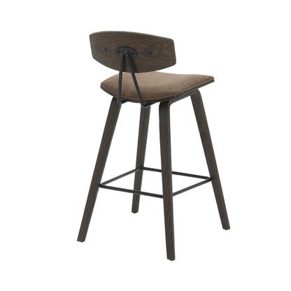 Fox - Counter Height Curved Back Wood Bar Stool With Faux Leather Seat