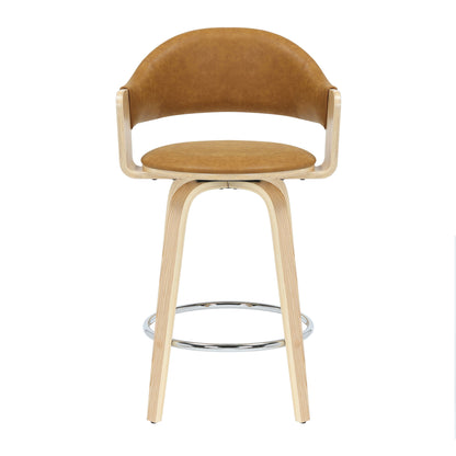 Daxton - Swivel Counter Height Round Back Wood Bar Stool With Faux Leather Seat