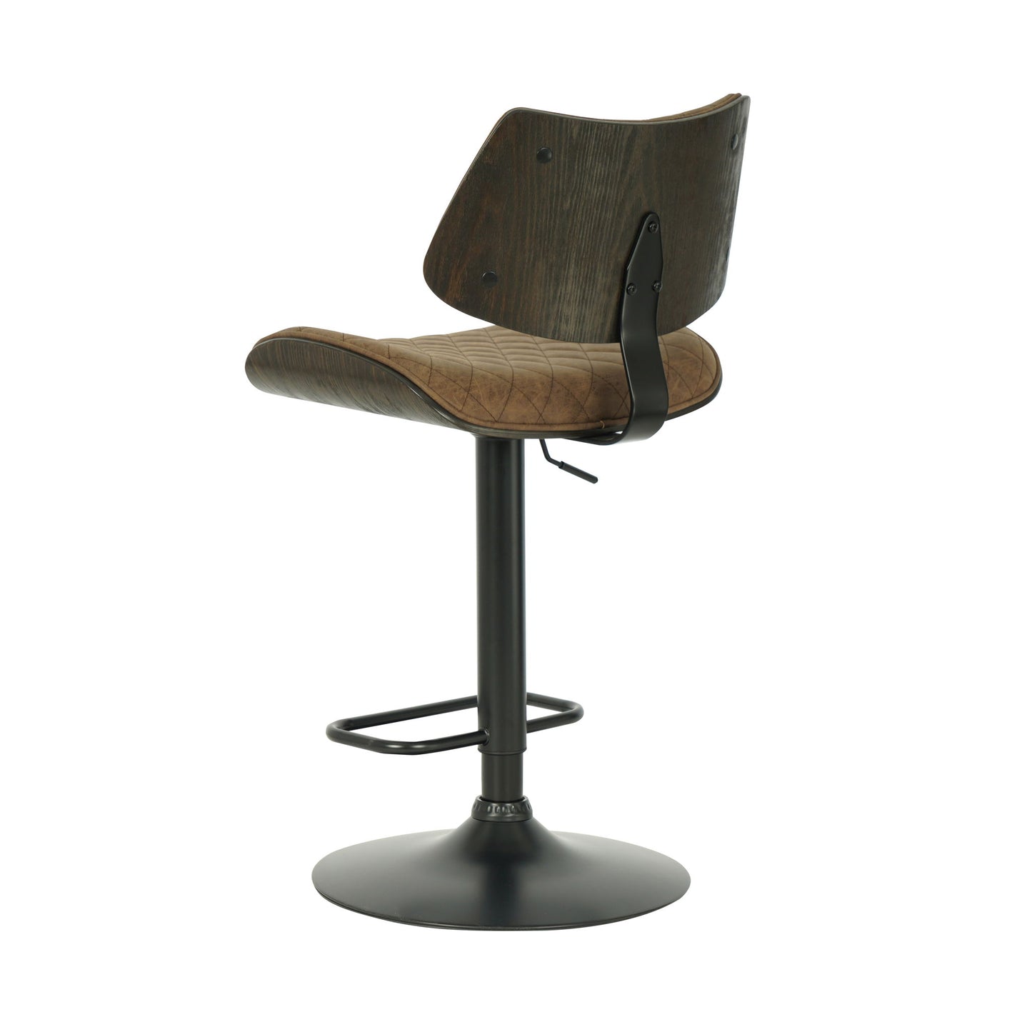 Leland - Adjustable Swivel Curved Back Wood Bar Stool With Faux Leather Seat