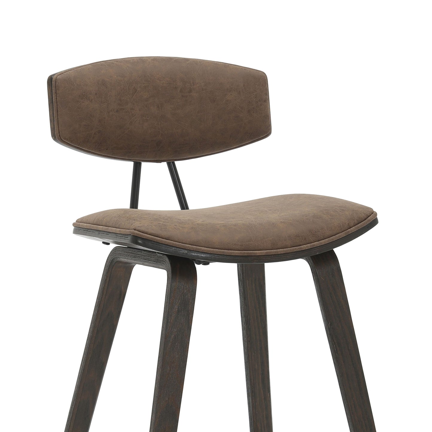 Fox - Bar Height Curved Back Wood Bar Stool With Faux Leather Seat