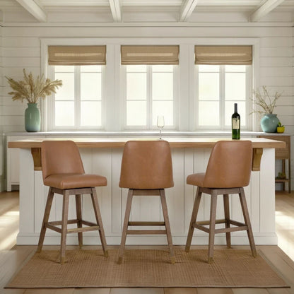Amelia - Swivel Rubberwood Barstool With Faux Leather Seat