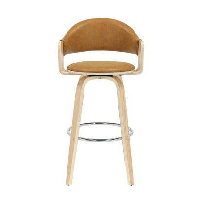 Daxton - Swivel Bar Height Round Back Wood Bar Stool With Faux Leather Seat