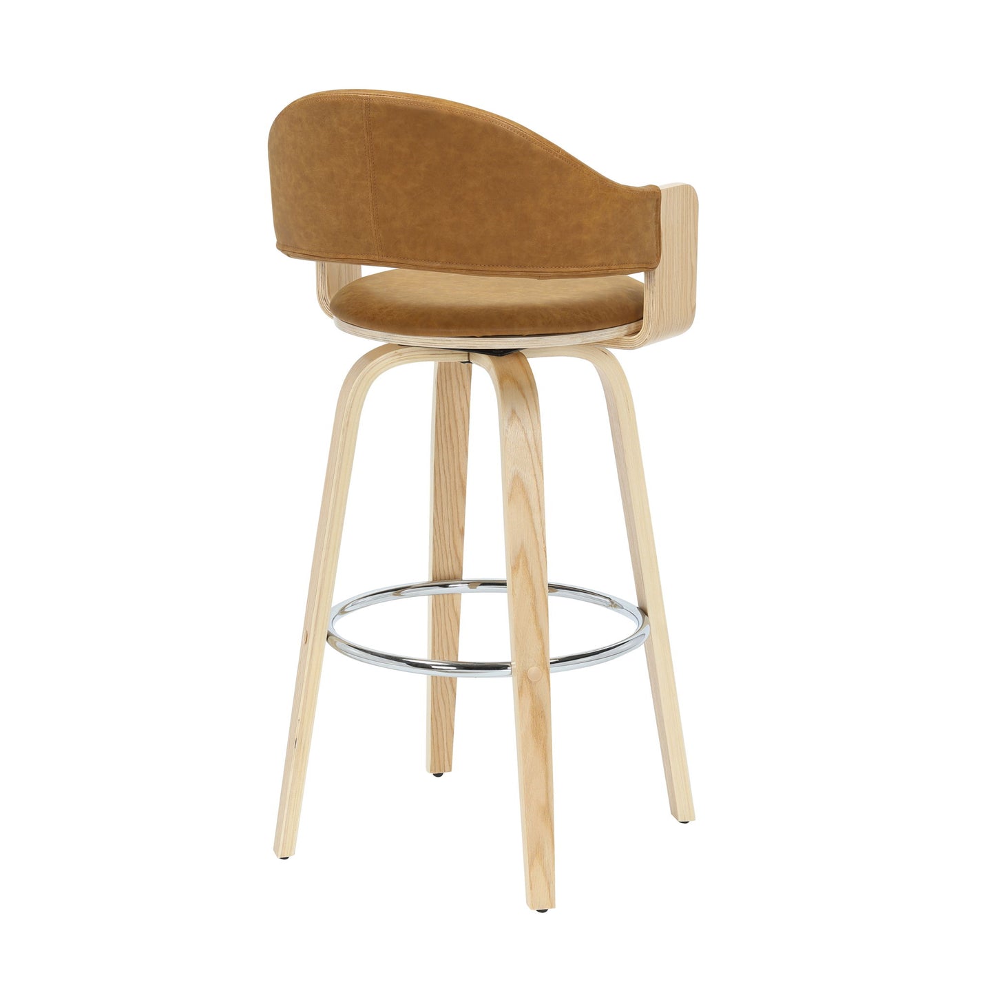 Daxton - Swivel Bar Height Round Back Wood Bar Stool With Faux Leather Seat