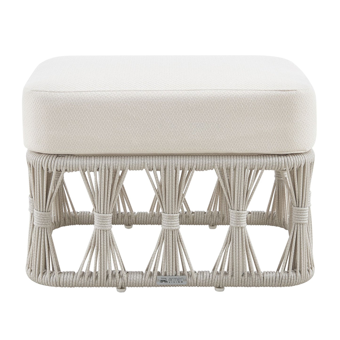 Breeze - Cream Metal Outdoor Ottoman With Cushions - Pearl