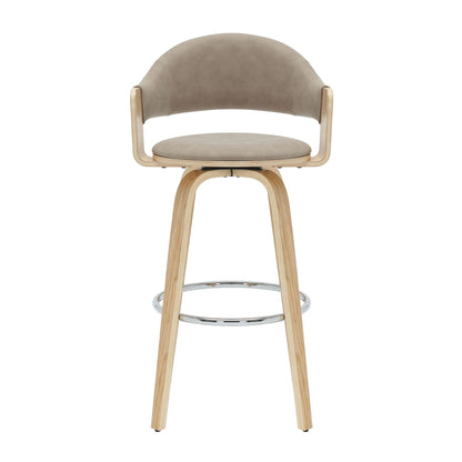 Daxton - Swivel Bar Height Round Back Wood Bar Stool With Faux Leather Seat